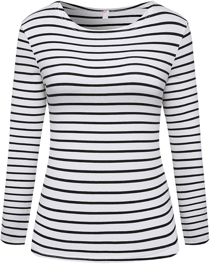 Women's Long Sleeve Striped T-Shirt Tee Shirt Tops Slim Fit Blouses | Amazon (US)