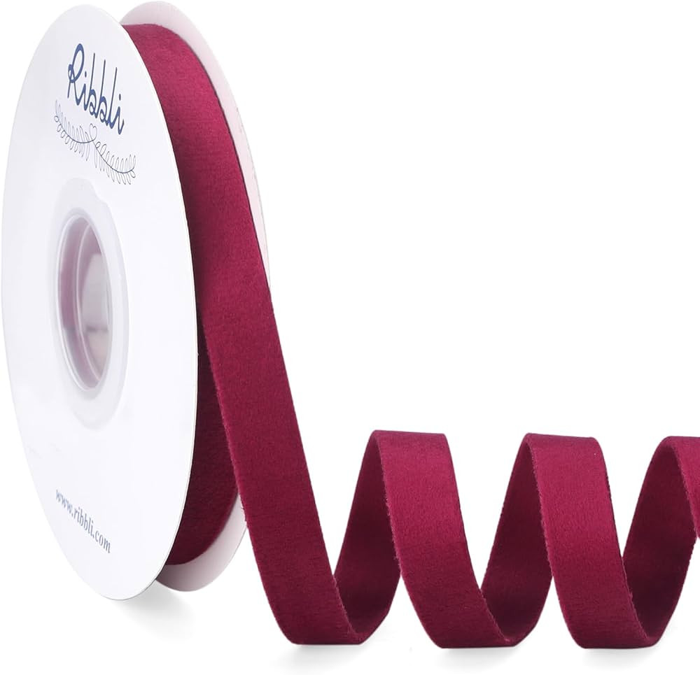 Ribbli Burgundy Velvet Ribbon Double Faced 1/2 Inch 10-Yard Spool Burgundy Ribbon Use for Christm... | Amazon (US)