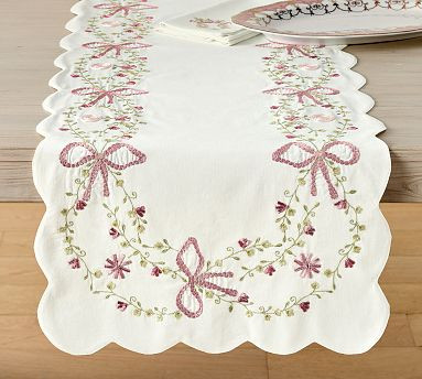 LoveShackFancy Embroidered Bow Table Runner | Pottery Barn (US)