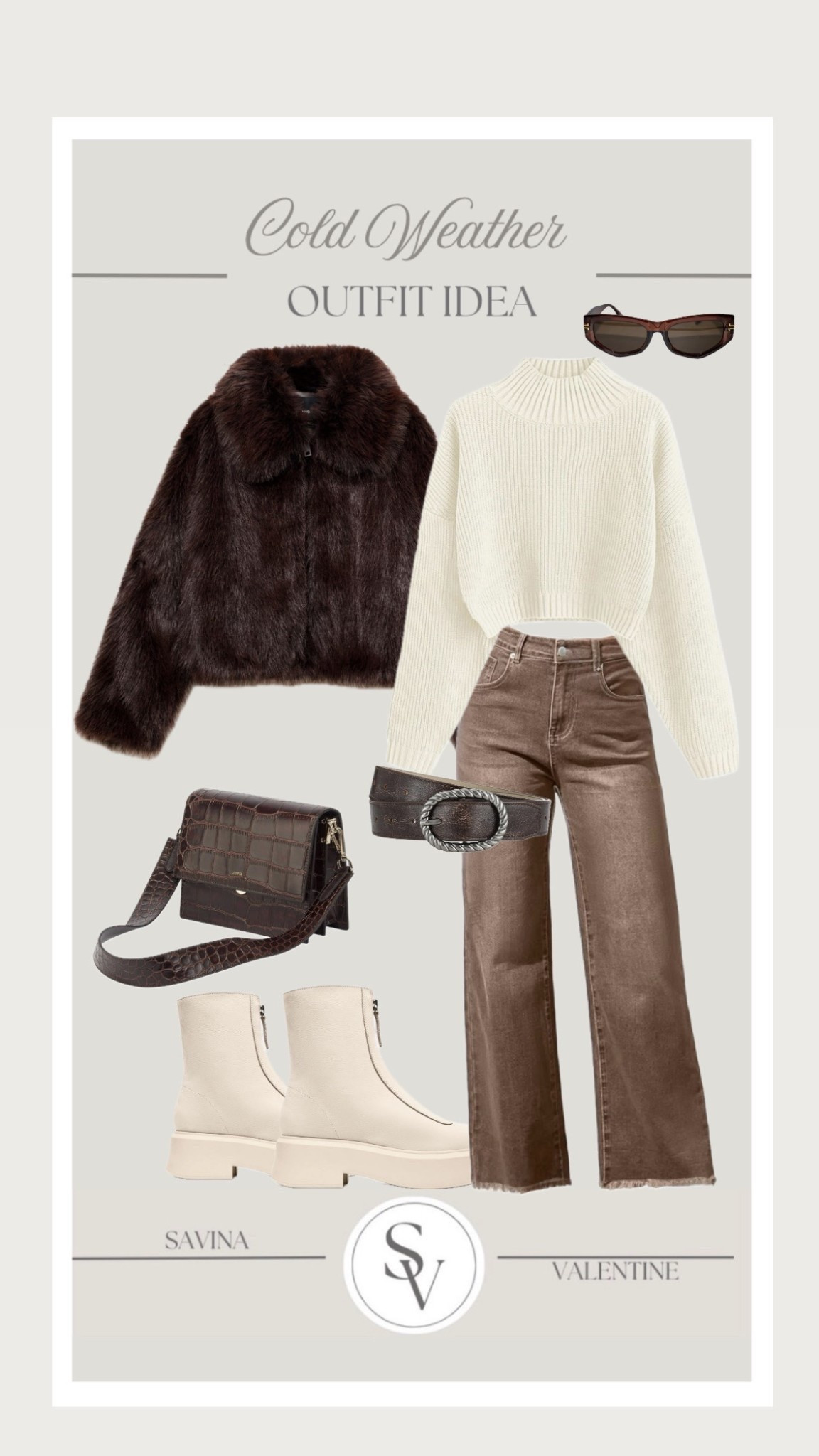 Winter outfit inspo 🤎

Tags 

Brown denim, warm tones, fur jacket, cream sweater, neutral