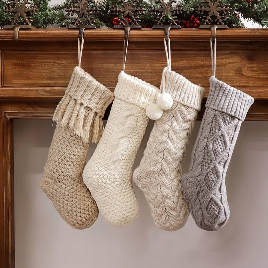 Pawliss Christmas Stockings: 4 Pack 18 Inch Cable Knit Fireplace Stockings, Cozy Hanging Xmas Sto... | Amazon (US)