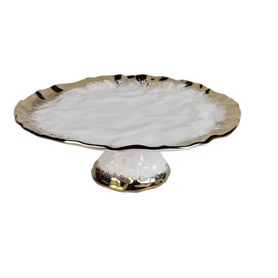 Classic Touch White Porcelain Cake Stand with Gold Edge | Target