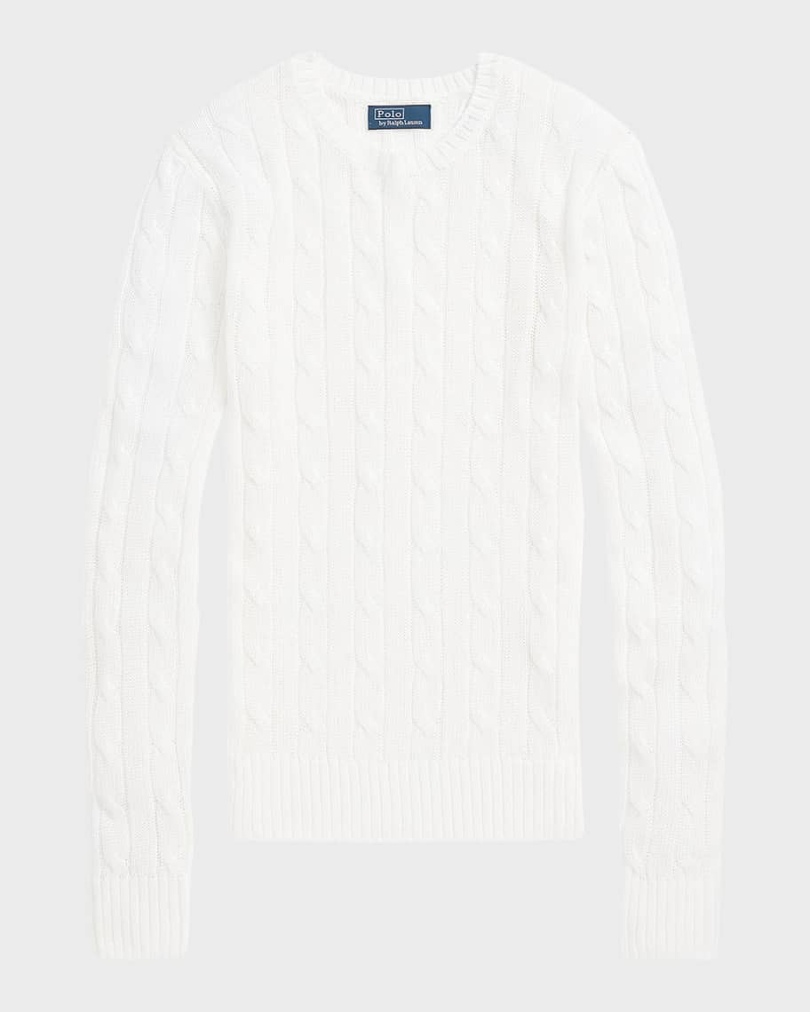 Cable-Knit Cotton-Blend Crewneck Sweater | Neiman Marcus