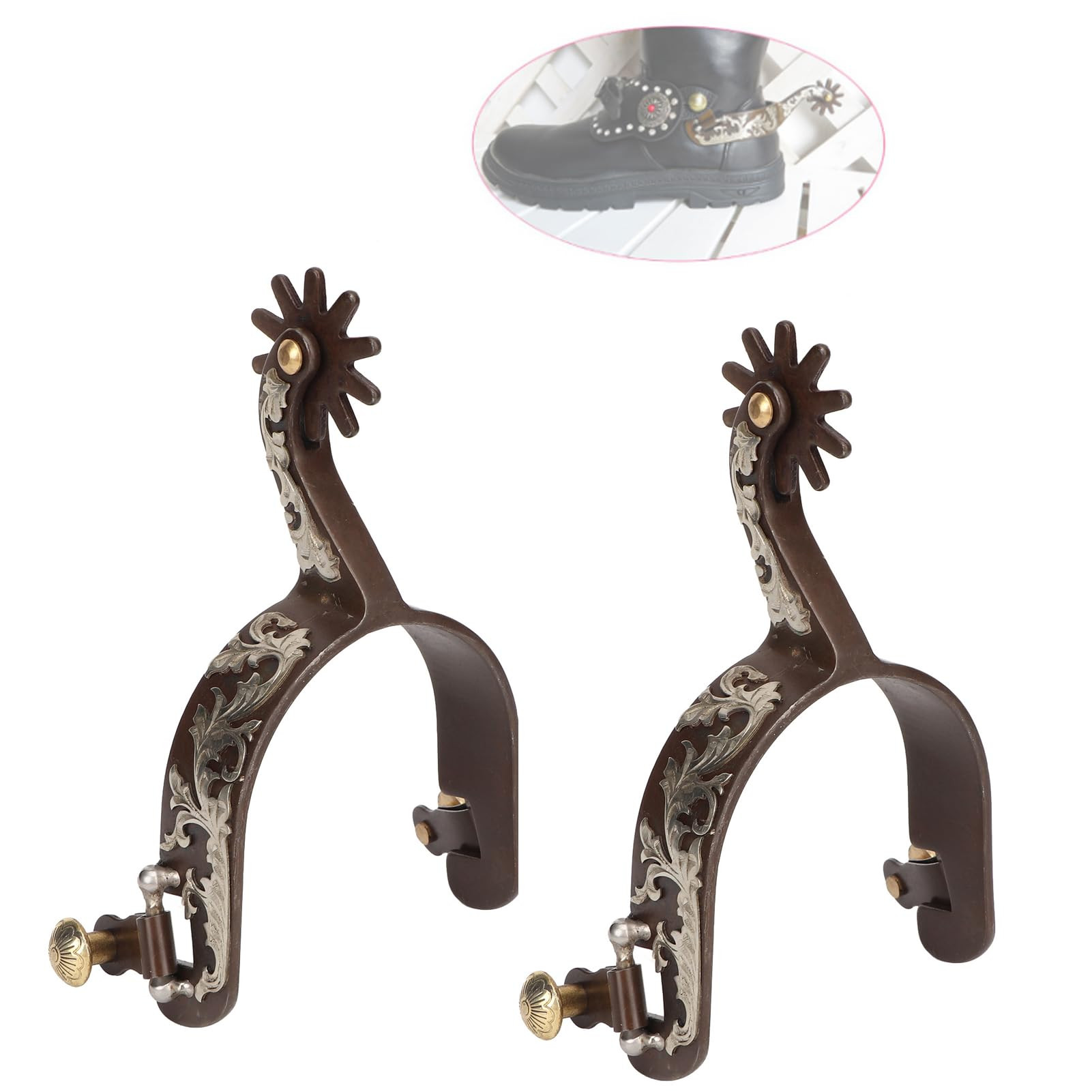 KUIDAMOS Western Spurs Horse Spurs 1 Pair, Low Carbon Steel Western Cowboy Spurs Carved Decoratio... | Amazon (US)