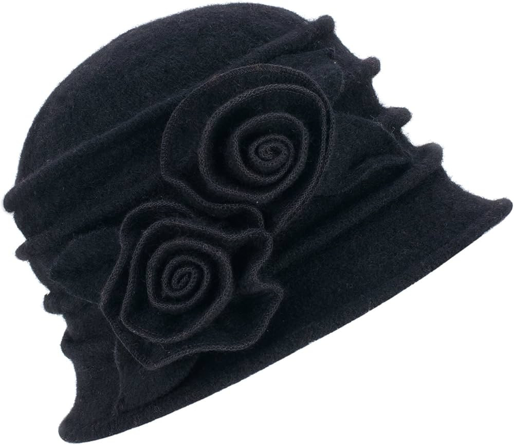 1920s Gatsby Womens Flower Wool Warm Beanie Bow Hat Cap Crushable A287 | Amazon (US)