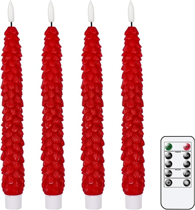 GenSwin Christmas Tree Flameless Taper Candles Flickering with Remote Timer, Real Wax LED Battery... | Amazon (US)