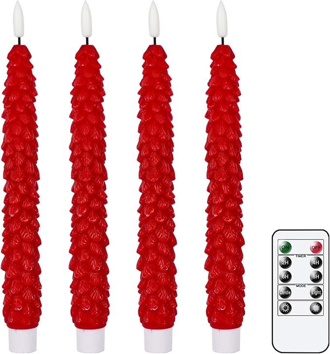 GenSwin Christmas Tree Flameless Taper Candles Flickering with Remote Timer, Real Wax LED Battery... | Amazon (US)