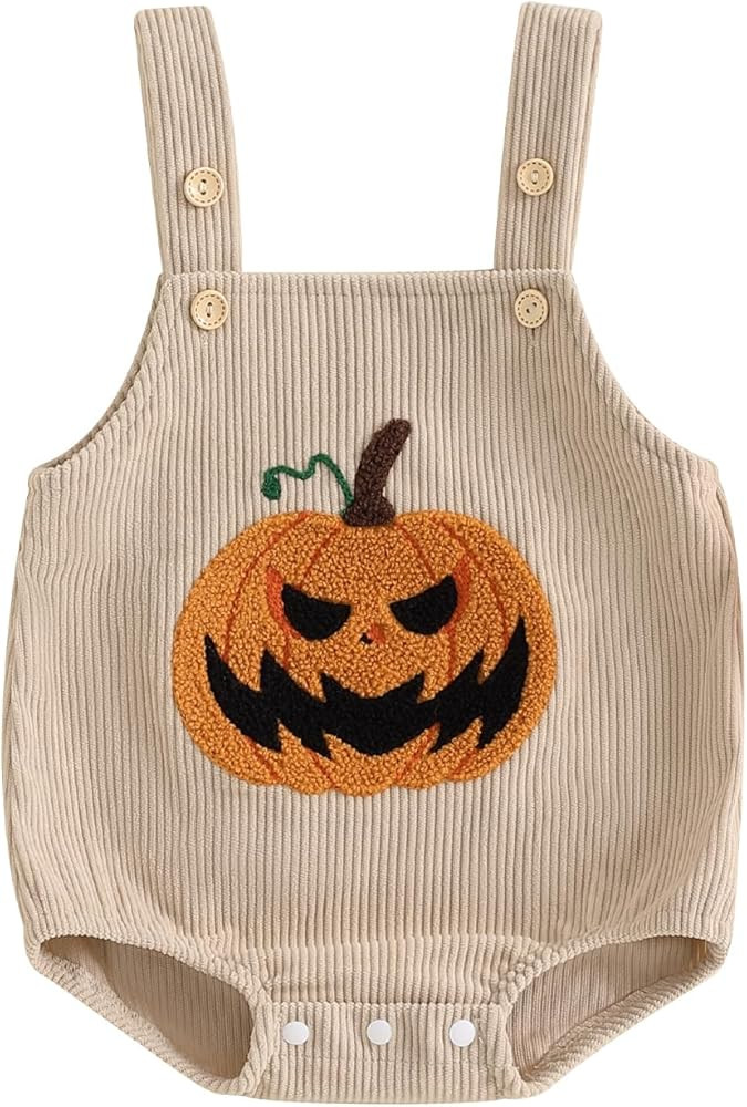 Baby Boy Girl Halloween Clothes Newborn Pumpkin Romper Overalls Corduroy Bodysuit Infant Fall Win... | Amazon (US)