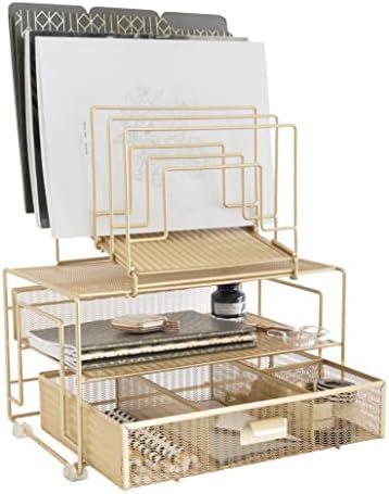 Amazon.com: BLU MONACO Workspace Gold Desk Organizer and Accessories Desktop Rack with File sorte... | Amazon (US)