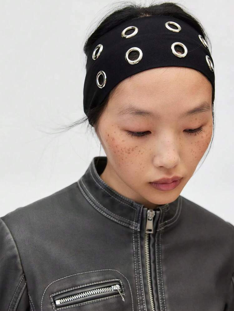 1pc Fashion Punk Headband, Gothic Style Soft Non-Slip Elastic Hollow Beach/Holiday Headband, Stretchy Yoga Sports Headband, Versatile For Daily Wear Fall Winter Hair Band Hair Accessories For Women For Vacation Outfits Woman Elegant Scarf Women Bandana Soft Headwrap Summer Outfits | SHEIN