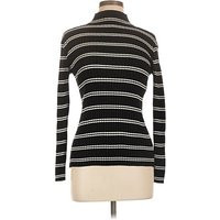 Nine West Turtleneck Sweater: Black Stripes Pattern Tops - Size Large | ThredUp (US)