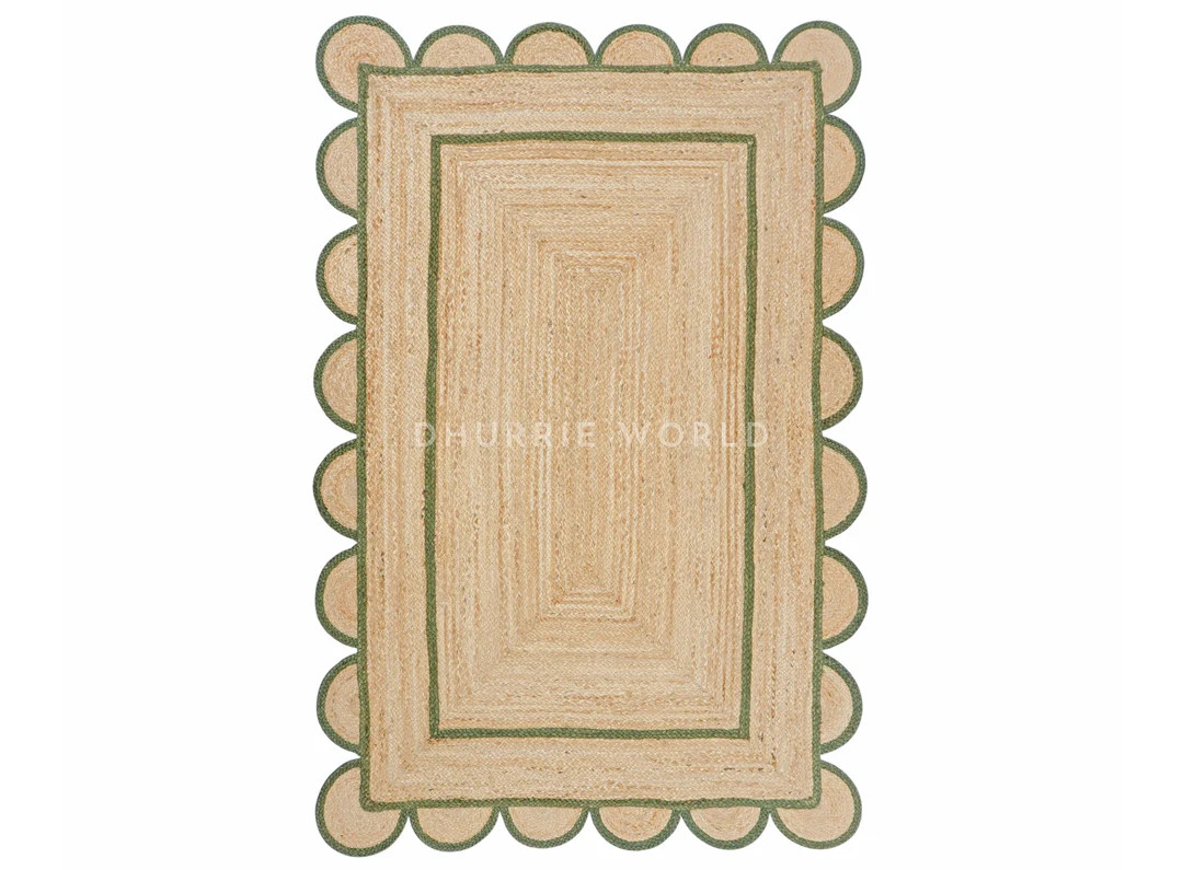 Scalloped Jute Rug, Emerald Green Scallop Rug, Natural Jute Rug, Jute Area Rug, Bohojute Rug, Cus... | Etsy (US)