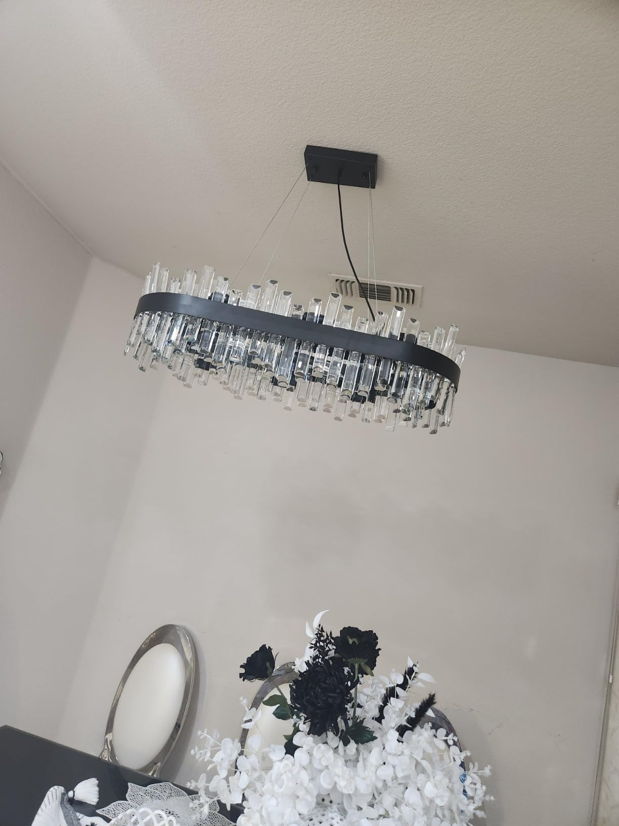 Siljoy Modern Black Crystal Chandelier 16 Lights Industrial Round 2-Tiers K9 Crystal Raindrop Cha... | Amazon (US)