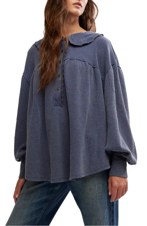 Free People Queen of Hearts Thermal Henley Top in Eclipse at Nordstrom, Size Medium | Nordstrom