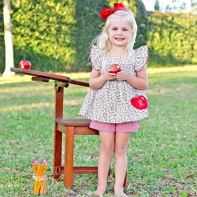 Floral Apple Poppy Red Short Set | Classic Whimsy