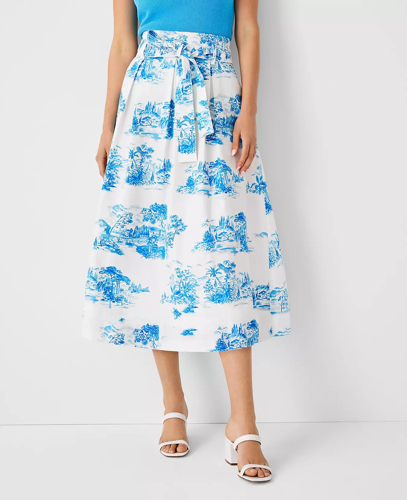 Floral Toile Pleated Tie Waist Midi Skirt | Ann Taylor (US)
