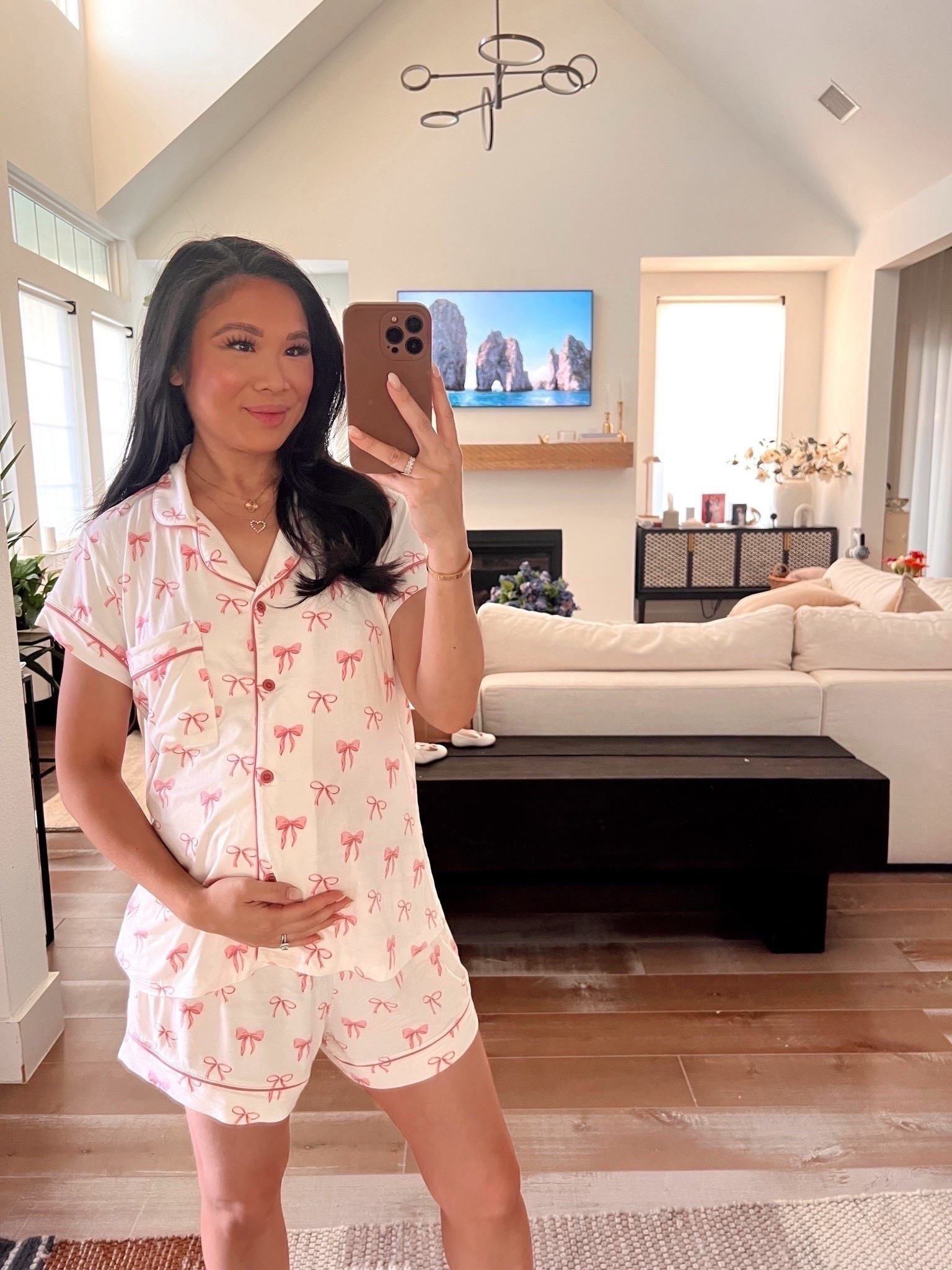 Bow pajamas that I also got for Em and baby girl! All matching, perfect for moms and daughters. Super comfy, flattering on, and is pumping and nursing friendly! 

#LTKBaby #LTKmomlife #LTKKids