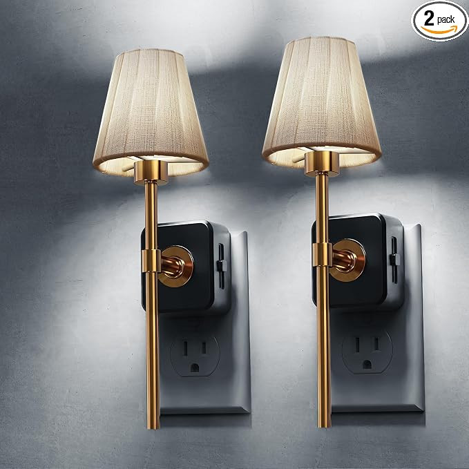 L LOHAS LED Night Lights Plug into Wall, Pleated Fabric Cover Night Light | Amazon (US)