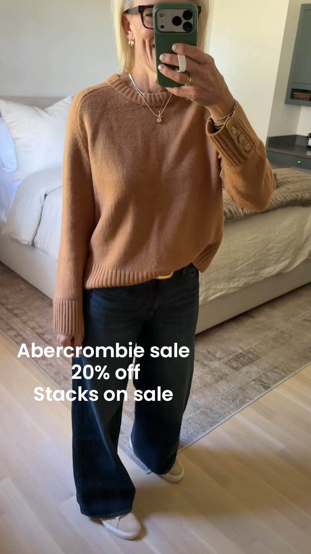 Use code AFLTK to get 20% off, does stack on sale items as well 
sweater - medium
Denim - size down one ￼￼
Abercrombie @abercrombie