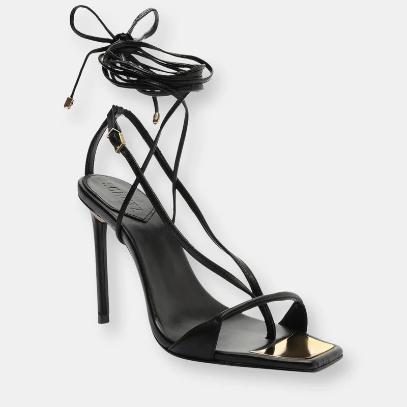 Schutz Vikki Leather Sandal - Black - 8 | Verishop
