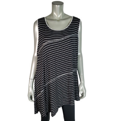 Cable & Gauge Womens Top Plus Size 1X Asymmetric Hem Stretch Striped Black | eBay US
