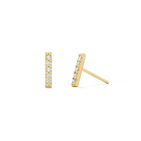 Ivy & Bauble Sterling Silver Modern Pave CZ Bar Stud Earrings in Gold Plating | Walmart (US)