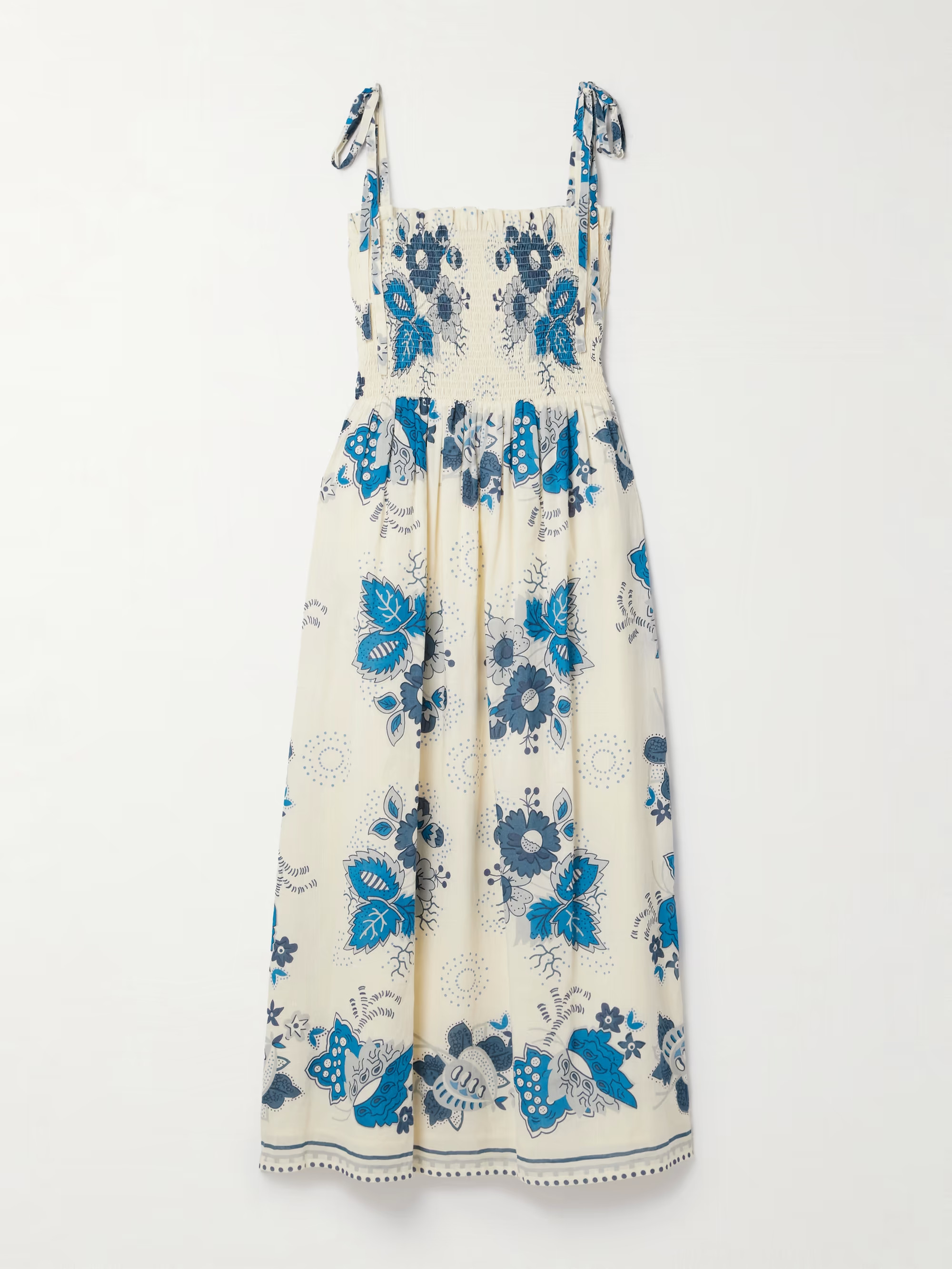 Kaia shirred printed cotton-voile midi dress | NET-A-PORTER (US)