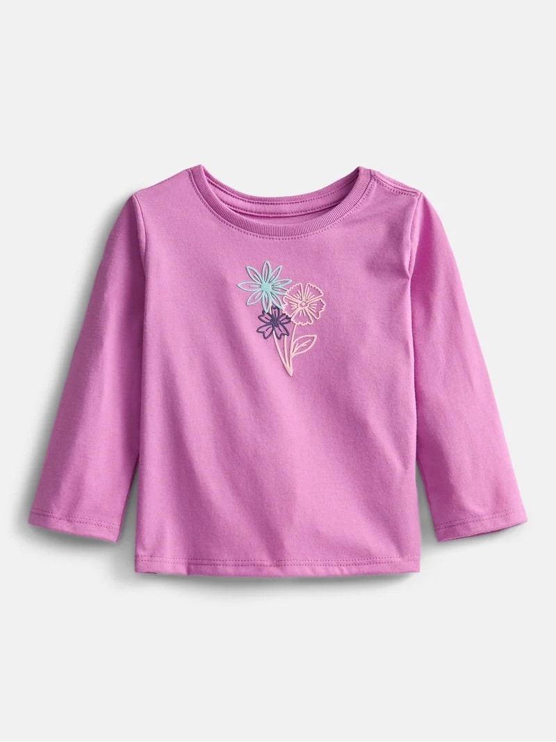Wonder Nation Baby and Toddler Girls Graphic Tee with Long Puff Sleeves, Sizes 0M-5T | Walmart (US)
