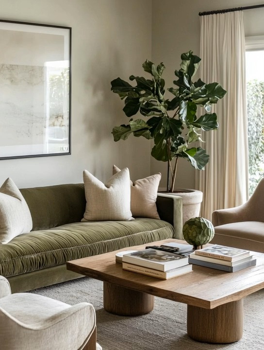 Earth-energy elegance at its finest. This sage green velvet sofa creates a calm, grounding foundation when paired with soft ivory chairs, a warm wooden coffee table, and a statement emerald large-leaf plant in the corner. The palette feels sophisticated yet effortless—rich without being loud, elevated without trying too hard.

This look is perfect for a living room refresh if you’re drawn to natural tones, organic textures, and understated luxury. Sage green brings a sense of balance and calm, while wood elements add warmth and depth. The oversized greenery completes the space by grounding it visually and energetically, making the room feel fresh, breathable, and connected to nature.

Ideal for warm climates like California or Florida, or simply for summer styling anywhere, this setup proves that elegance can feel relaxed, serene, and timeless all at once.

#LivingRoomRefresh
#EarthToneDecor
#SageGreenSofa
#UnderstatedLuxury
#OrganicModernHome
#WarmClimateStyle
#VelvetFurniture
#NatureInspiredInteriors 

 #LTKHome