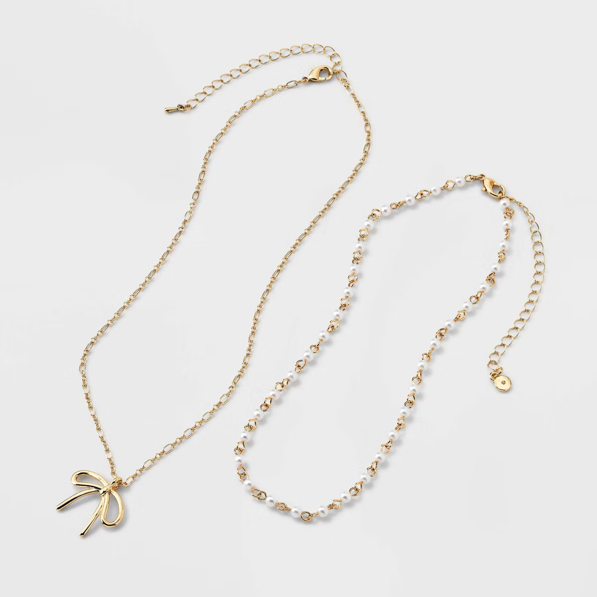 14/16" Acrylic Pearl & Bow Necklace Set 2 pc - Wild Fable™ Gold | Target