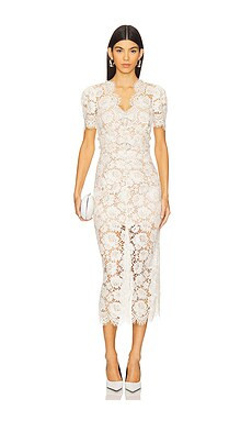 self-portrait Cream Fine Lace Pearl Midi Dress in Cream from Revolve.com | Revolve Clothing (Global)