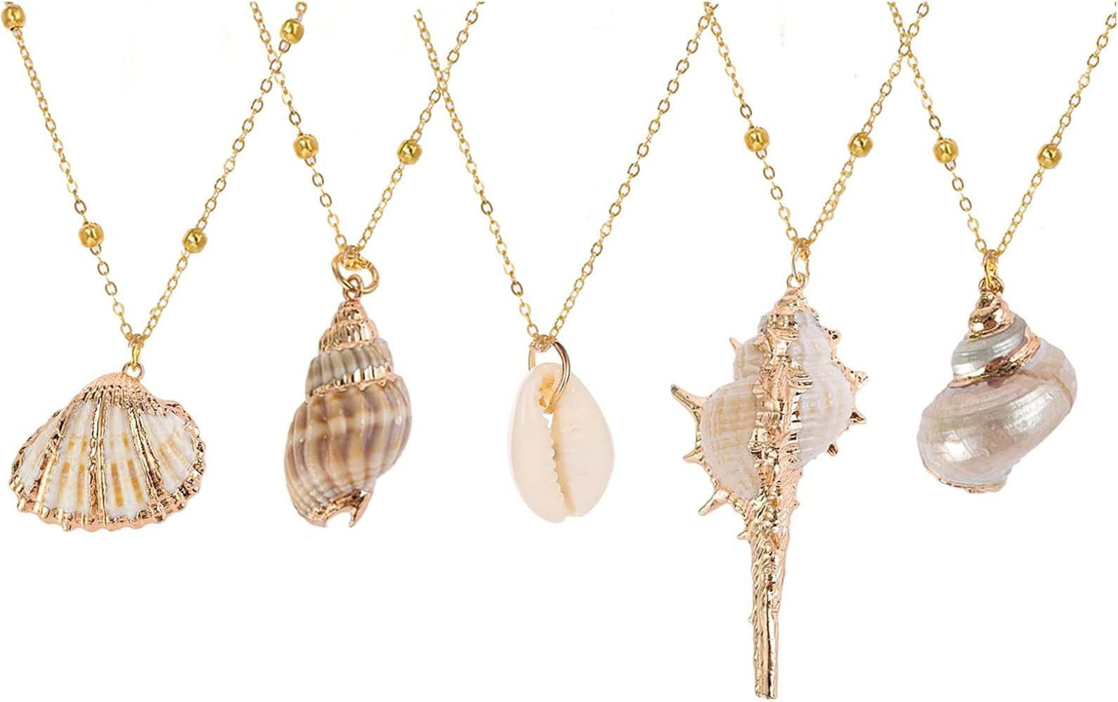 5Pcs Natural Seashell Scallop Conch Pendant Necklace Inlaid with Gold Rimmed Seashell Necklace Se... | Amazon (US)