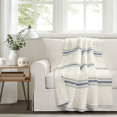 Lush Decor Fairhaven Farmhouse Stripe Yarn Dyed Cotton Woven Throw Navy Single 50X60 | Target