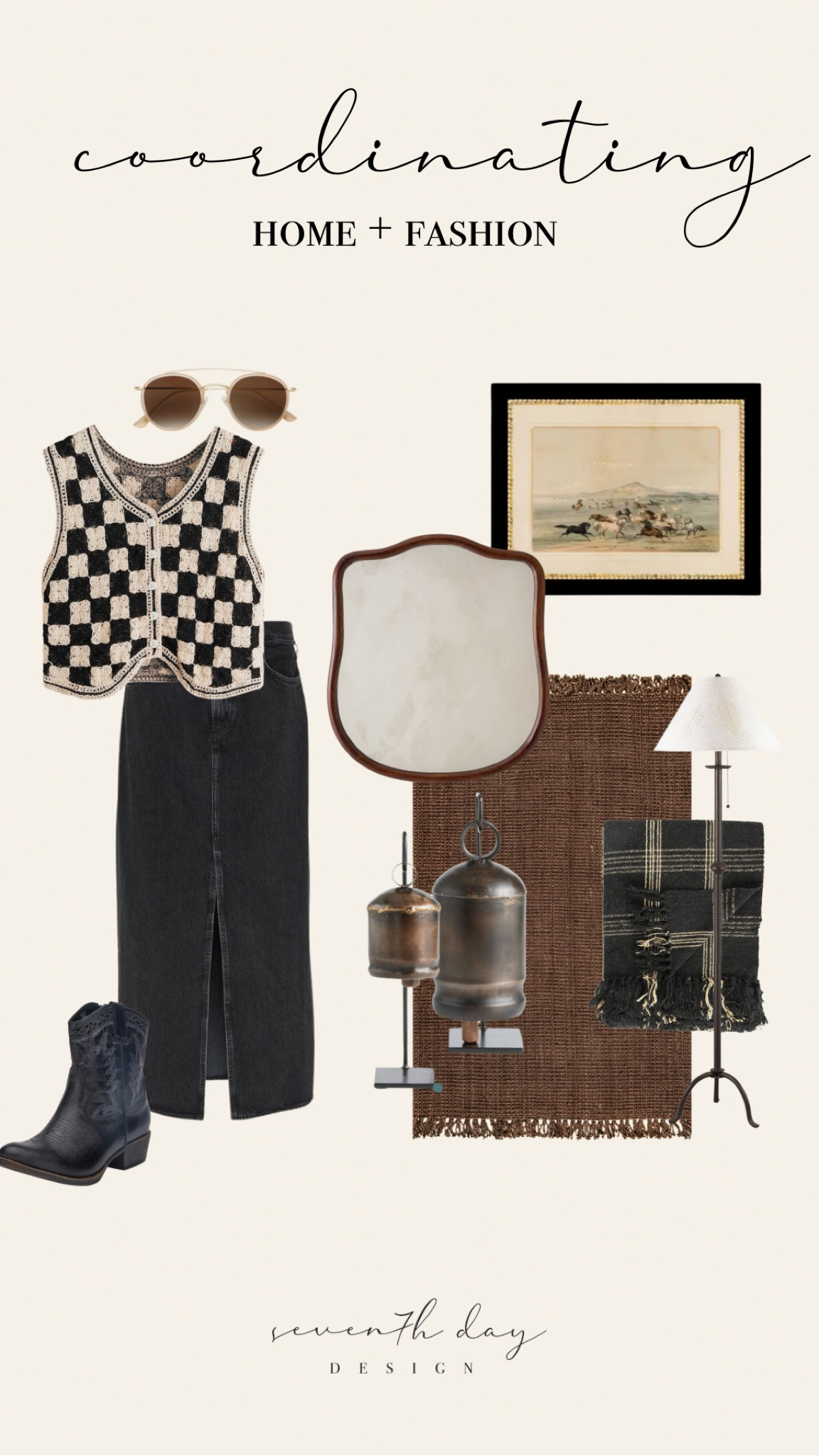 Coordinating home + fashion 

Western, moody, magnolia home, checkered, denim skirt, cowgirl boots, interior design, home decor, fashion, outfit 

#LTKStyleTip #LTKHome #LTKSaleAlert