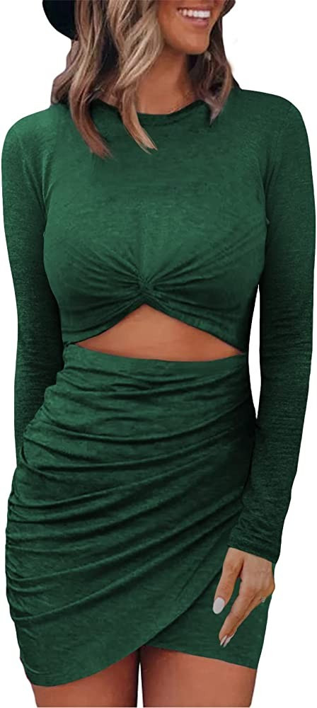 Acelitt Women's Long Sleeve Cut Out Twist Bodycon Dress Wrap Slim Fit Party Evening Dresses | Amazon (US)
