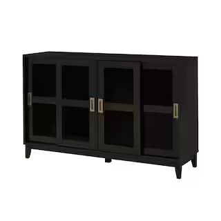 Home Decorators Collection Canonbury Ebony Wood Buffet Table with Glass Doors (55.30 in. W x 34 i... | The Home Depot