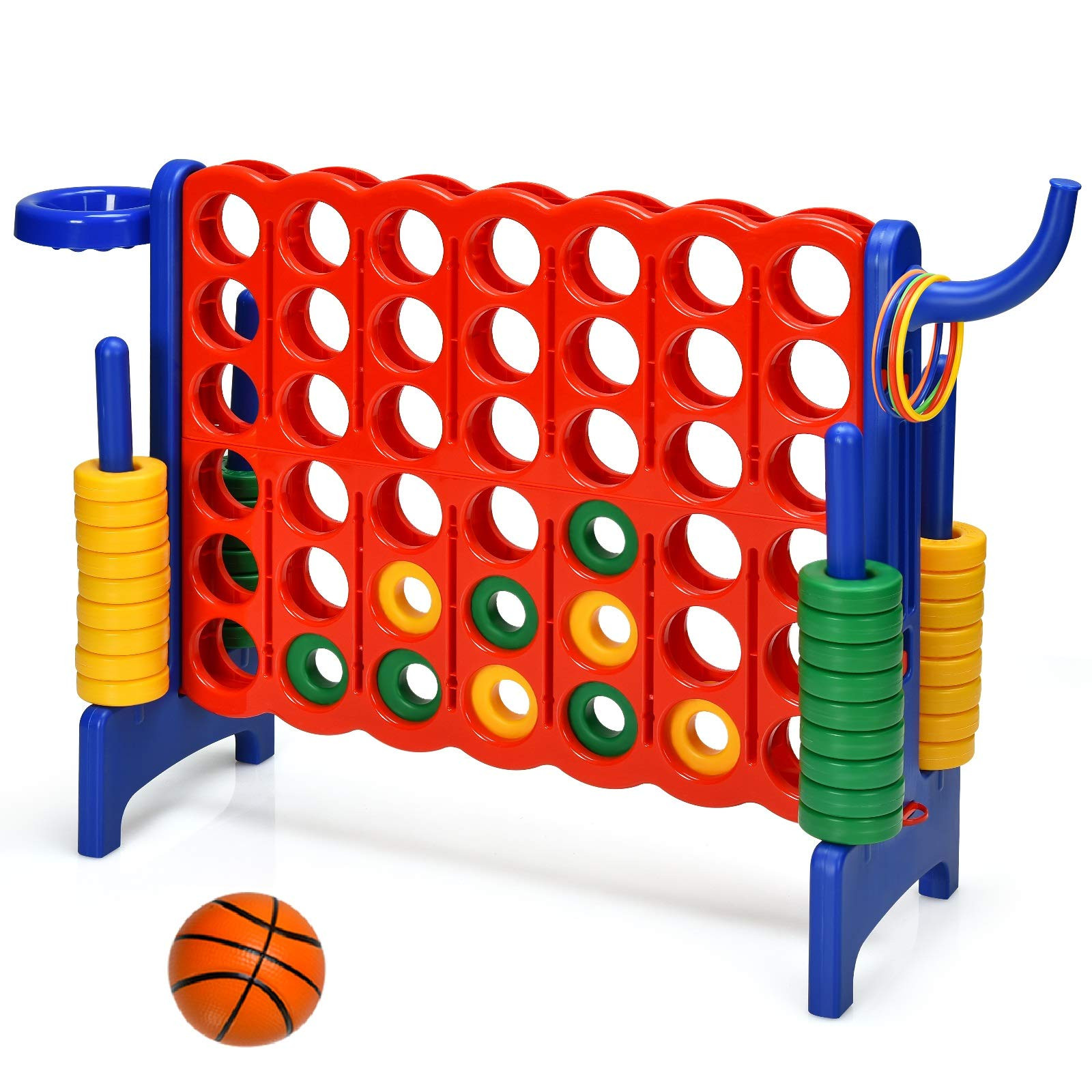 Costzon Giant 4-in-A-Row, Jumbo 4-to-Score Giant Game w/Basketball Hoop, Ring Toss, Quick-Release... | Amazon (US)