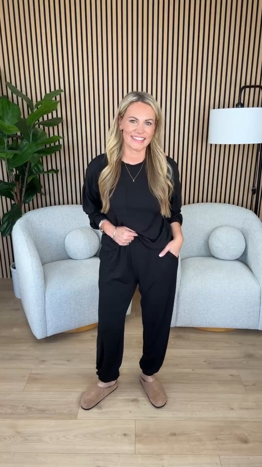 A black lounge set that can handle everything from travel days to coffee runs. Comfy, simple, and so easy to style with sneakers.

black lounge set, matching set, casual fall outfit, travel outfit, comfy style, everyday outfit, athleisure, airport outfit, weekend style, fall outfit idea, audriedollins

#LTKootd #LTKSeasonal #LTKOver40