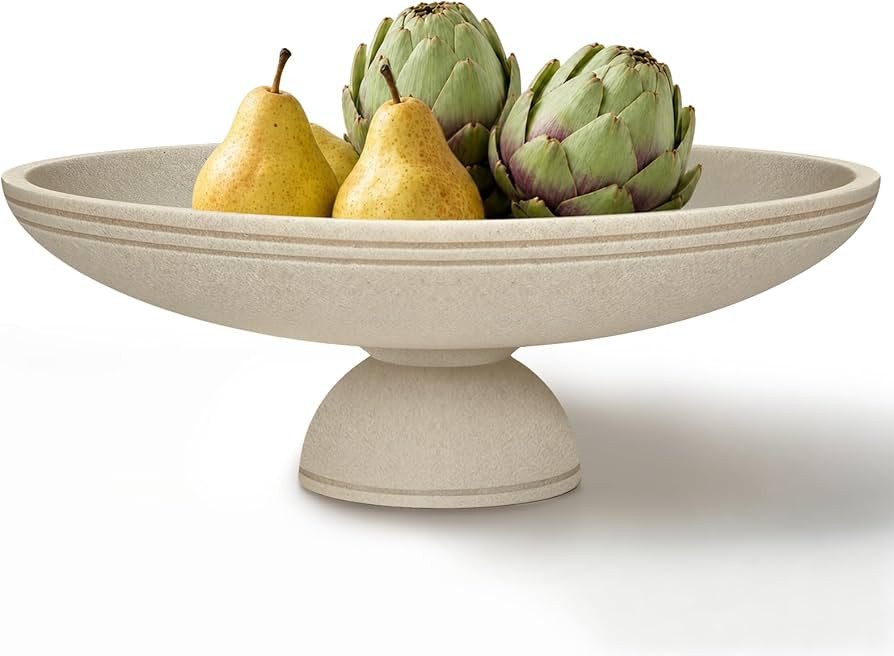 Large Decorative Fruit Bowl for Kitchen Counter, Modern Home Decor Centerpiece, Beige Resin Pedes... | Amazon (US)