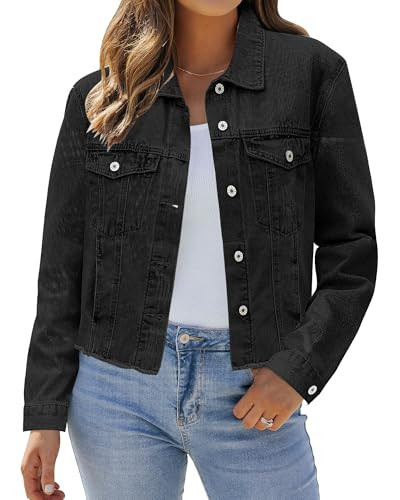 LookbookStore Jeans Jacket for Women Jackets for Women Fashion Black Jacket Women Dressy Black Jean Jacket Women Plus Size Plus Size Denim Jacket Graphite Black Size XX-Large | Amazon (US)