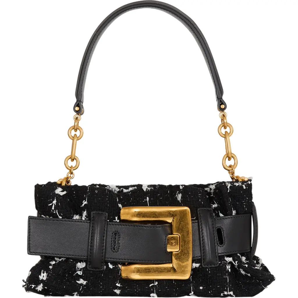 Balmain Mini Anthem bag in smooth leather and tweed in Black at Nordstrom | Nordstrom