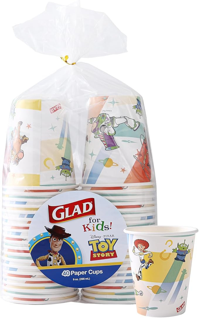 Glad for Kids Disney Pixar Toy Story Disposable Paper Cups, Light Beams - Heavy Duty Soak-Proof K... | Amazon (US)