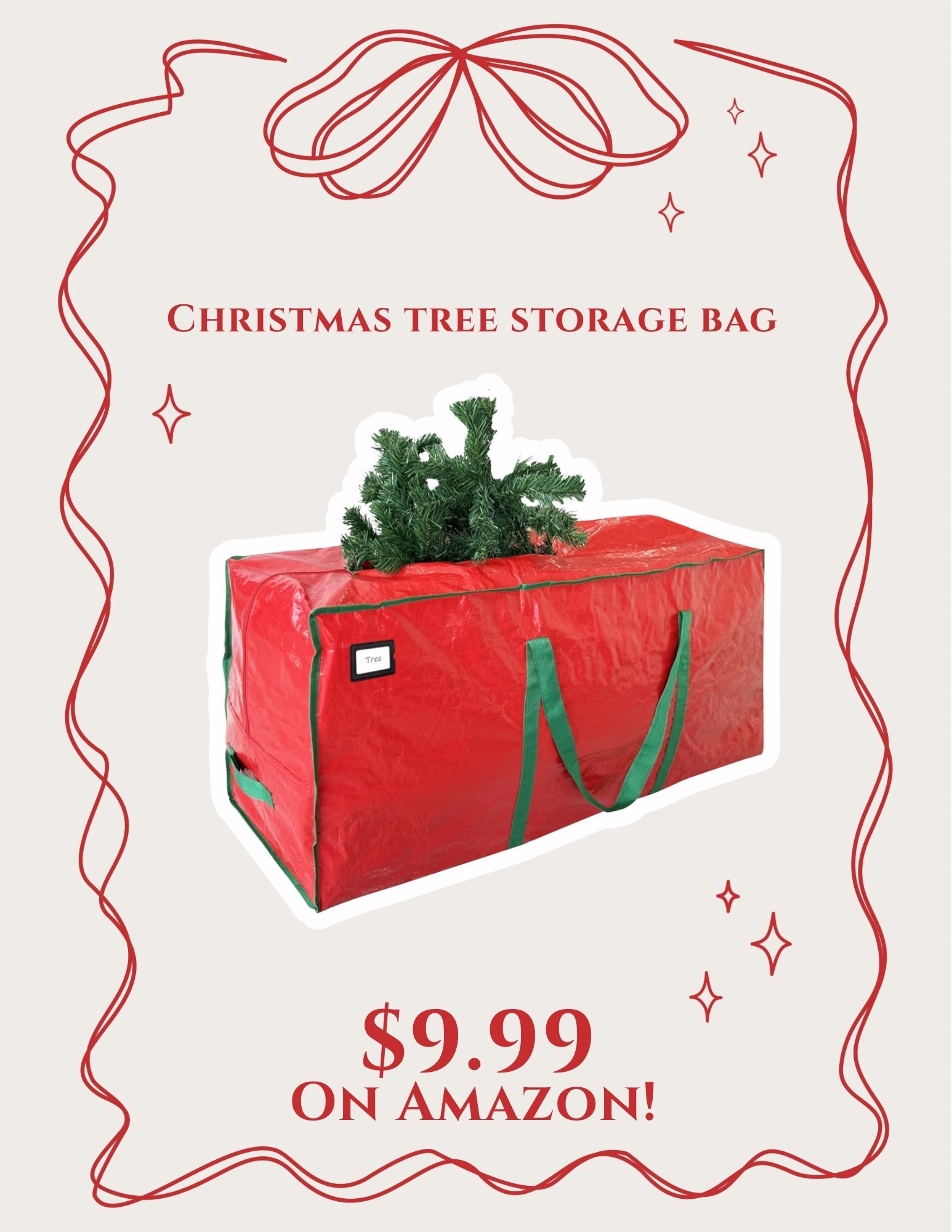 Amazon Christmas tree storage bag on sale for $9.99 rn! 

I believe it’s for a 7.5ft tree but such a good deal and tbh the bag will save your life because that crusty box will fall apart and it’s bulky 😅🫠 thank me later 🫶🏽

#LTKSaleAlert #LTKFindsUnder50 #LTKHome