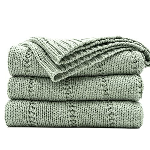 RECYCO Cable Knit Sage Green Throw Blanket for Couch, Super Soft Warm Cozy Decorative Knitted Throw Blanket 2.3LB for Bed, Sofa, Chair 50"x60" | Amazon (US)