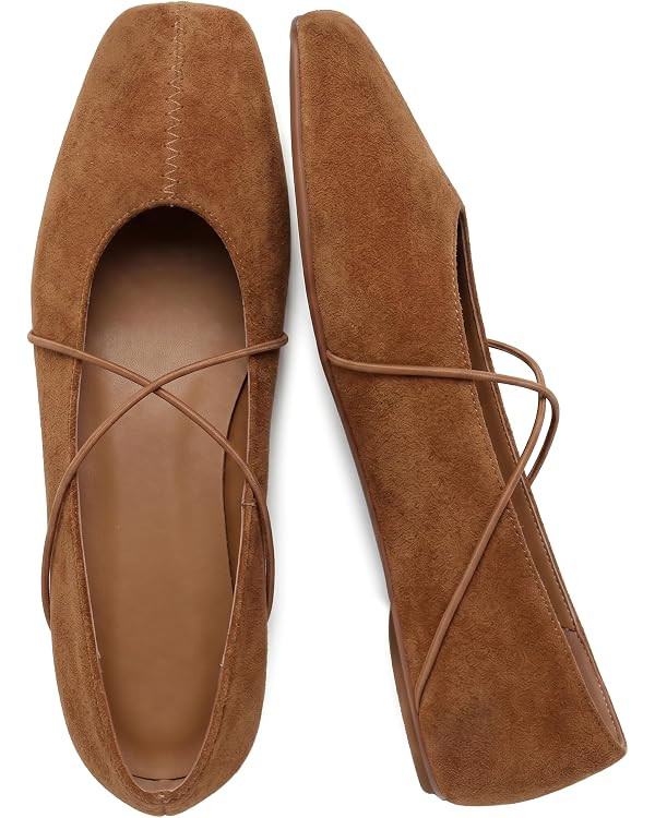 Women's Square Toe Ballet Flats Criss-Cross Straps Comfortable Slip On Mary Jane Flat Shoes for O... | Amazon (US)