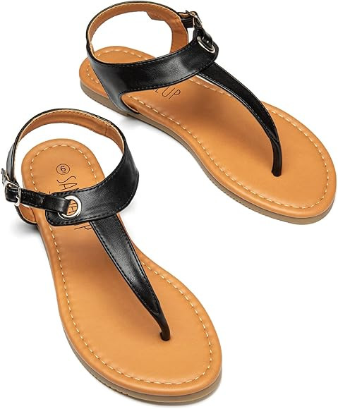 SANDALUP Women's Sandals Thong Flat Sandals Comfortable T-Strap Summer Shoes with Adjustable Ankl... | Amazon (US)