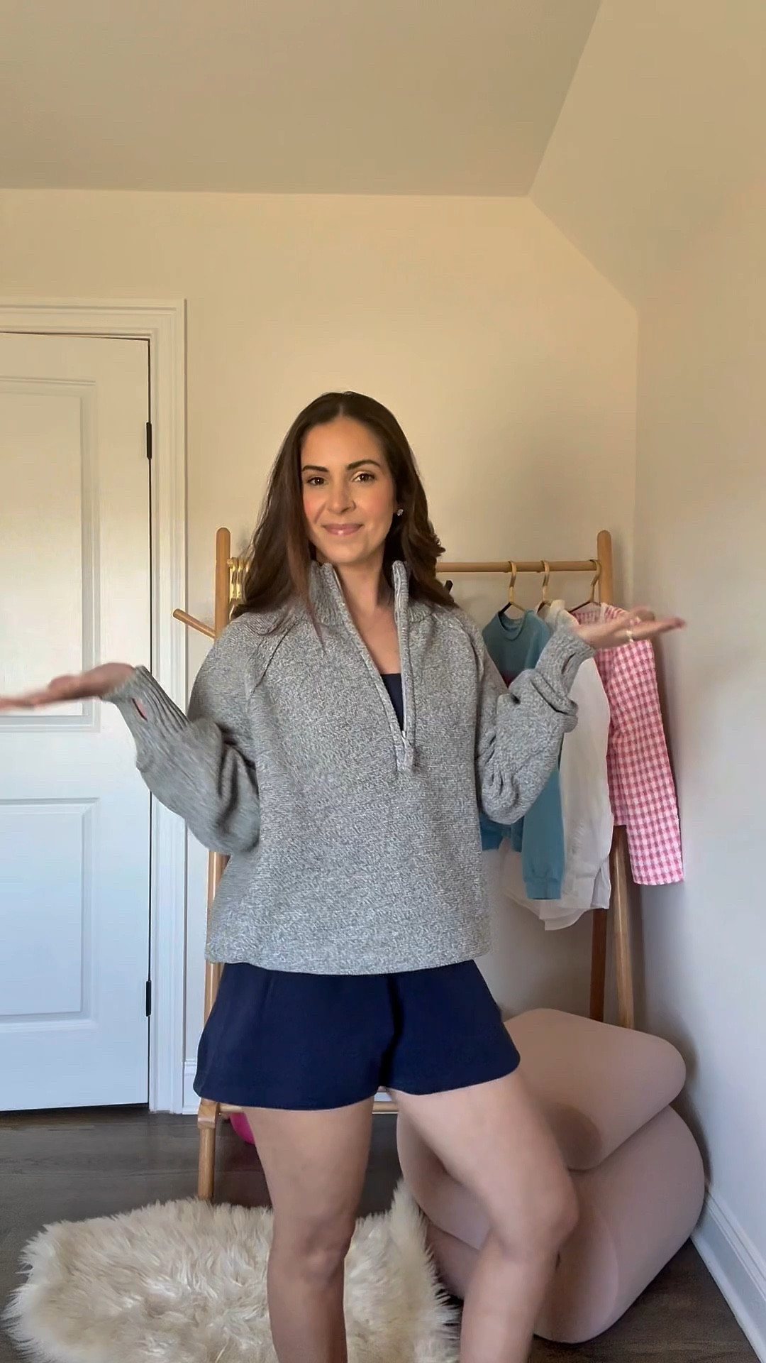 Aerie Mom Uniform 

Cloud Fleece Shorts in royal navy(size medium), cool down quarter zip sweater in Heather Grey (size small for an oversized fit) & Navy Square Neck Top (size medium)

#LTKFindsUnder100 #LTKStyleTip

#LTKWatchNow #LTKActive #LTKSeasonal