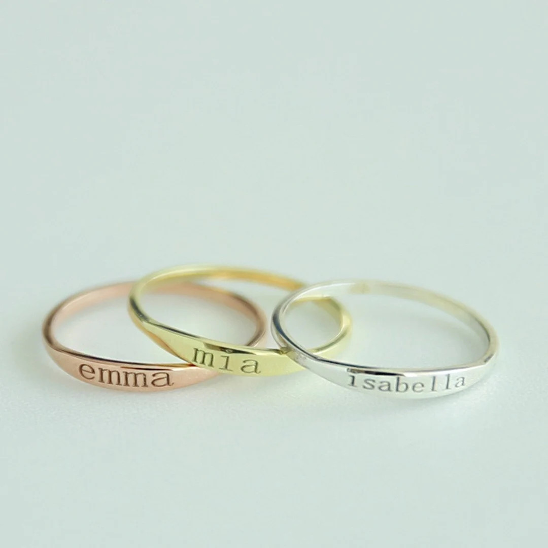 14k Gold Tiny Name Ring,personalized Ring,stacking Rings,initial Ring,dainty Ring,bridesmaid Gift... | Etsy (Global)