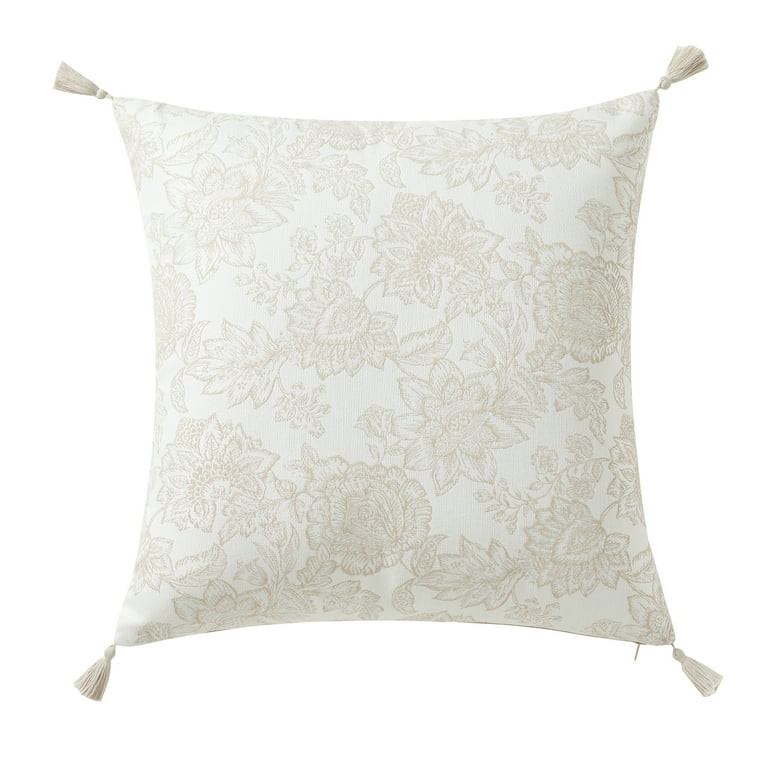 My Texas House 20" x 20" Taupe Veronica Floral Tassel Decorative Pillow Cover | Walmart (US)