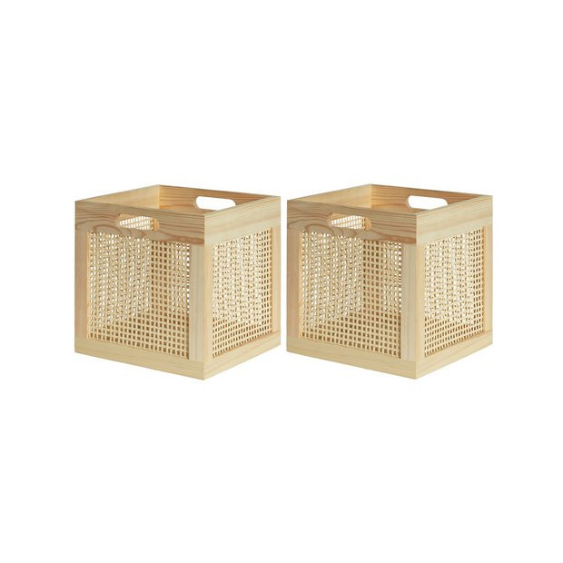 Buy Habitat Set of 2 Rattan Square Boxes - Natural | Cube storage boxes | Argos | argos.co.uk